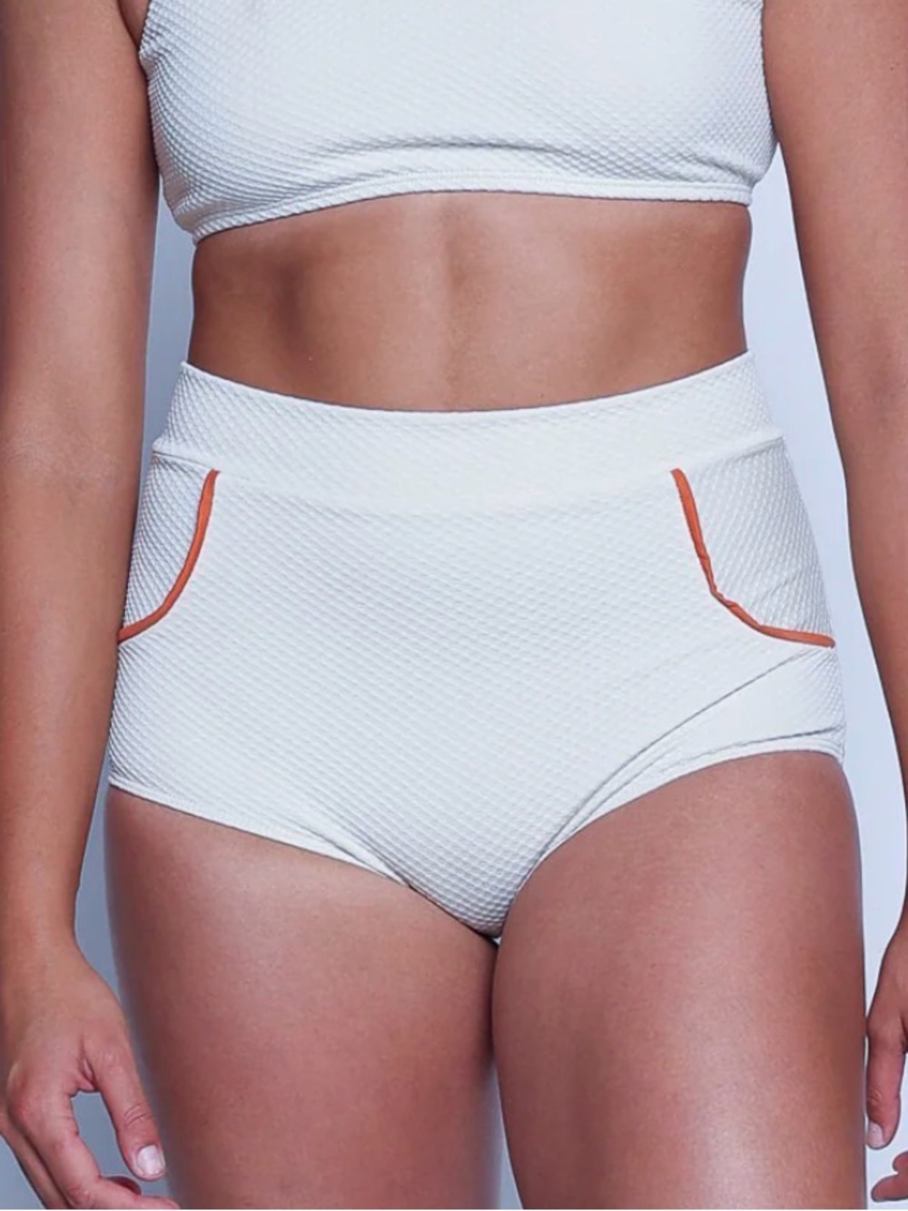 Seea Georgia High Waist Bikini Bottom - Pebble Boyshort NEW Cream Burnt Orange